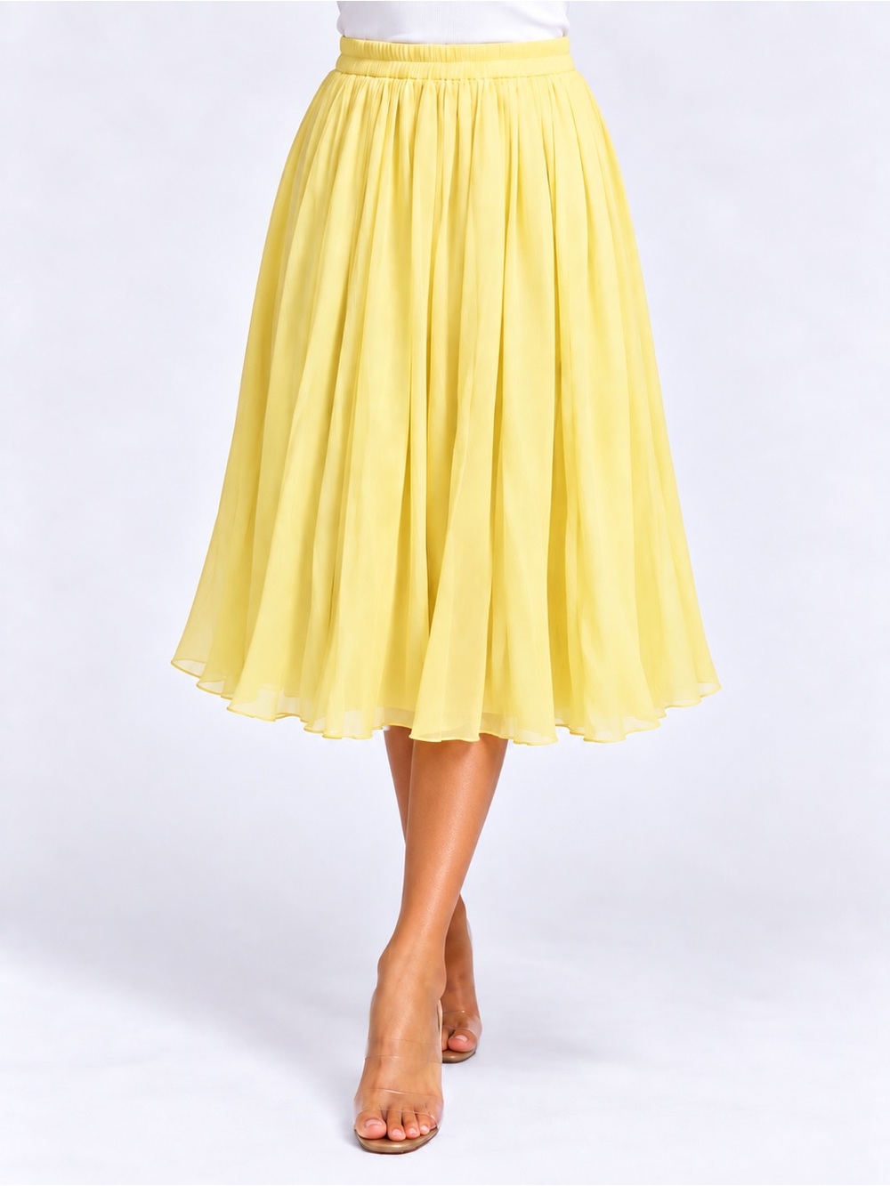 Alice Blue Medium Yellow Chiffon Midi Skirt Flowy A-Line 100% Polyester